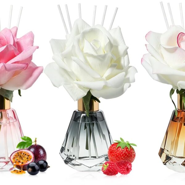 Three-Bottle Diffuser Set with Reeds and Floral Accents