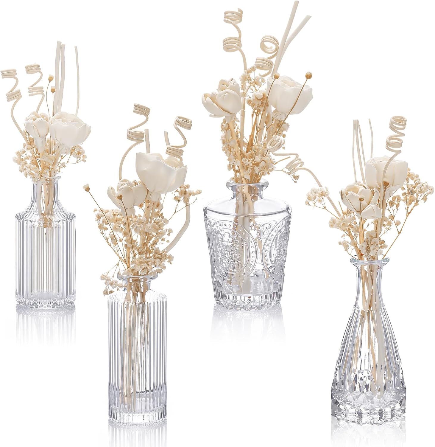 Empty Diffuser Bottles with Reeds and Floral Accents