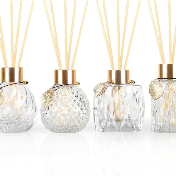 Empty Diffuser Bottles with Reeds, Gold Accents, 4-Piece
