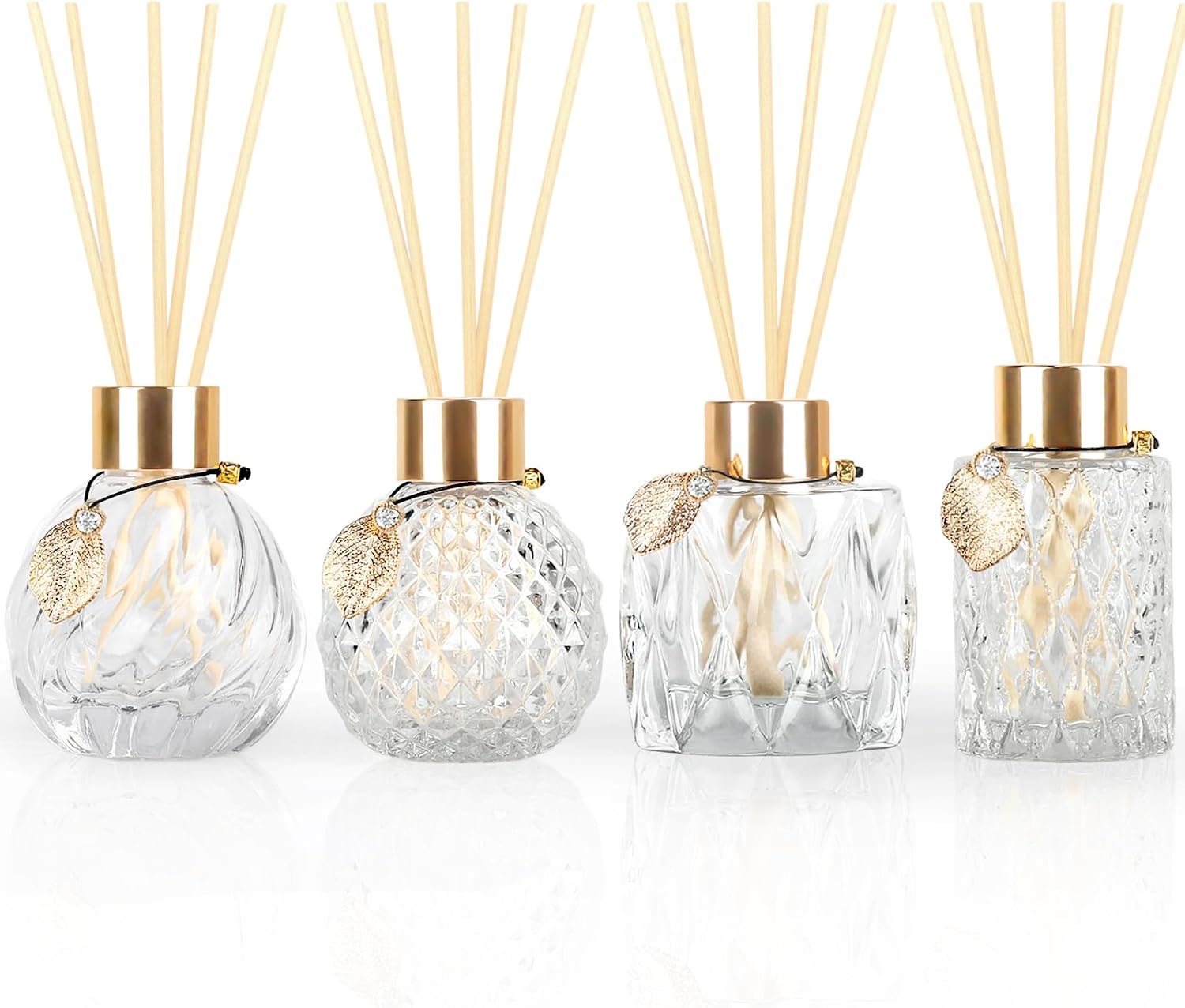Empty Diffuser Bottles with Reeds, Gold Accents, 4-Piece