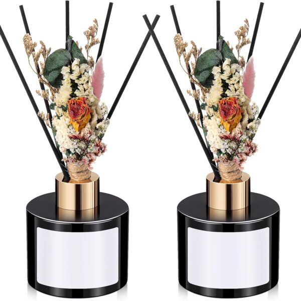 Empty Glass Diffuser Bottles with Floral Reeds, 2-Pack