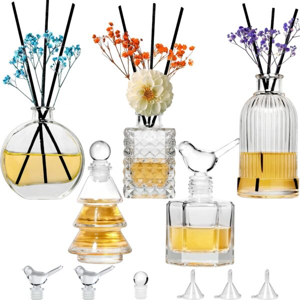 Clear Glass Diffuser Bottles with Reeds, 5-Piece Set