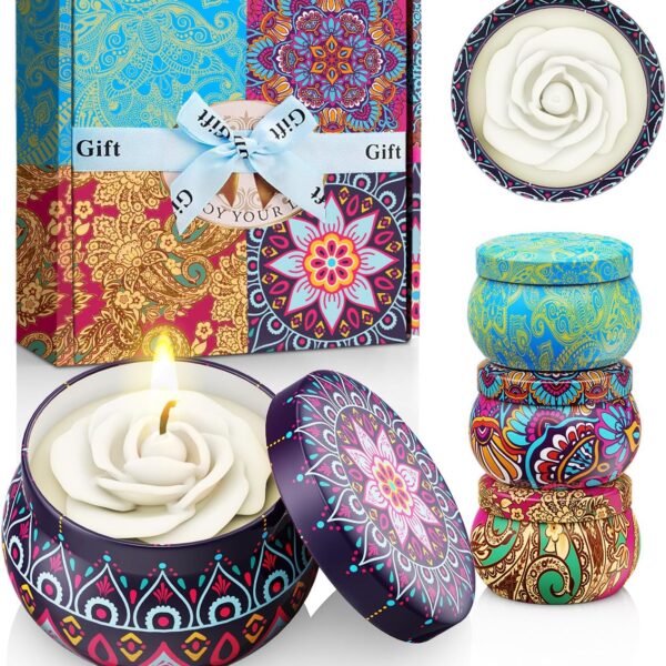 Flower-Shaped Scented Candle Gift Set, 4-Pack